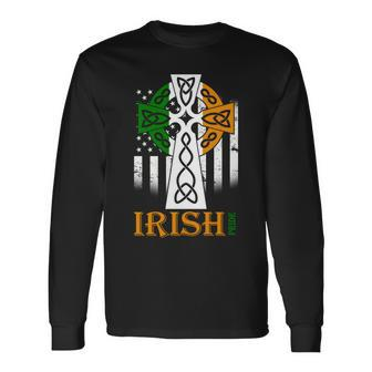 Celtic Cross Irish American Pride Long Sleeve T-Shirt - Thegiftio UK