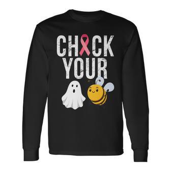 Check Your Boo Bees Breast Cancer Halloween Long Sleeve T-Shirt - Monsterry AU