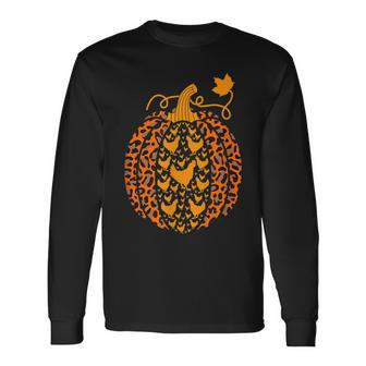 Chicken Pumpkin Leopard Print Halloween Costume Fall Autumn Long Sleeve T-Shirt - Seseable