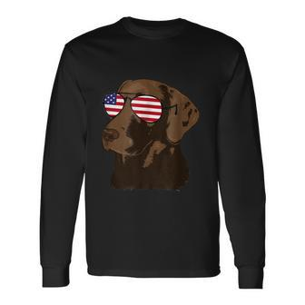 Chocolate Lab American Flag Dog 4Th Of July Long Sleeve T-Shirt - Monsterry