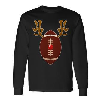 Christmas Football Reindeer Long Sleeve T-Shirt - Monsterry