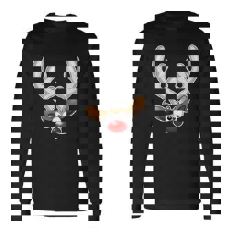 Christmas Red Nose Reindeer Face Long Sleeve T-Shirt - Thegiftio