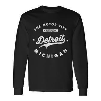 Classic Retro Vintage Detroit Michigan Motor City Long Sleeve T-Shirt - Monsterry UK