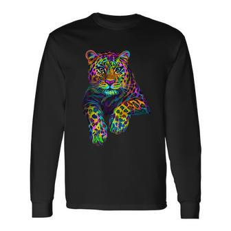 Colorful Neon Leopard Jaguar Portrait Tshirt Long Sleeve T-Shirt - Monsterry UK