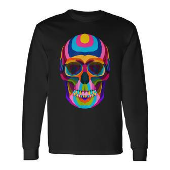 Colorful Sugar Skeleton Scull Halloween Party Costume Long Sleeve T-Shirt - Seseable