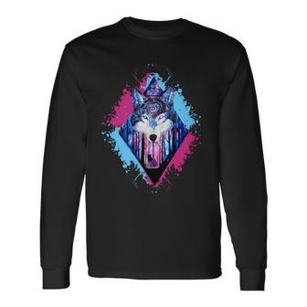 Colorful Wolf Painting Wolves Lover Long Sleeve T-Shirt - Monsterry DE