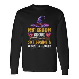 Computer Teacher Witch Halloween Costume Women Men Men Women Long Sleeve T-Shirt T-shirt Graphic Print - Thegiftio UK