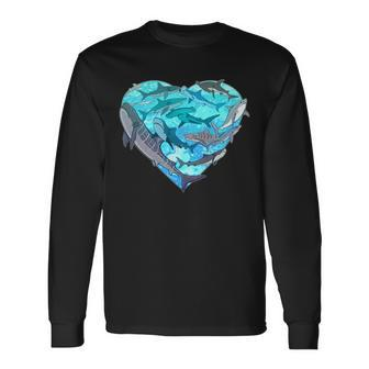 Cool Shark Love Heart Long Sleeve T-Shirt - Monsterry CA