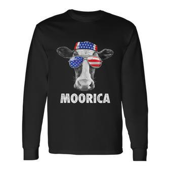 Cow 4Th Of July Moorica Merica Men American Flag Sunglasses Long Sleeve T-Shirt - Monsterry CA