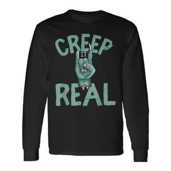 Creep It Real Rocker Zombie Halloween Long Sleeve T-Shirt - Seseable