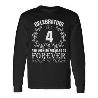 Cute 4Th Wedding Anniversary For Couples Married 4 Year Long Sleeve T-Shirt - Seseable