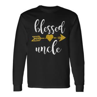 Cute Gold Arrow Blessed Uncle Thanksgiving Day Men Women Long Sleeve T-Shirt T-shirt Graphic Print - Thegiftio UK