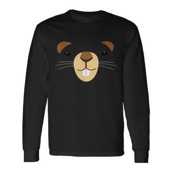 Cute Groundhog Face Long Sleeve T-Shirt - Monsterry