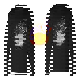 Cute Halloween Glowing Pumpkin Jackolantern Witch Cat Long Sleeve T-Shirt