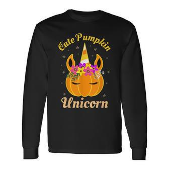 Cute Pumpkin Unicorn Costume Trick Or Treat Halloween Long Sleeve T-Shirt - Seseable