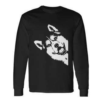 Cute Siberian Husky Dog Face Pup Pet Puppy Lover Dad Mom Long Sleeve T-Shirt - Monsterry UK