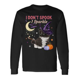 Cute Witch Cat Halloween Kitty Cat Costume Witch Hat Long Sleeve T-Shirt - Seseable