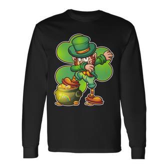 Dabbing Leprechaun Pot Of Gold Long Sleeve T-Shirt - Monsterry