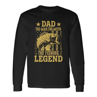 Dad Fishing Legend Flag Tshirt Long Sleeve T-Shirt - Monsterry