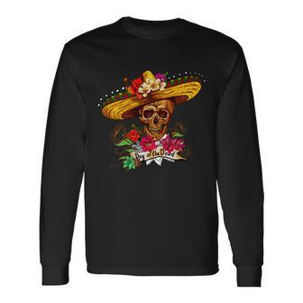 Day Of The Dead Sugar Skull Sombrero Tshirt Long Sleeve T-Shirt - Monsterry AU