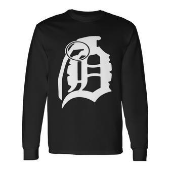 Detroit English D Grenade Michigan Logo Tshirt Long Sleeve T-Shirt - Monsterry