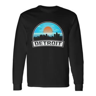 Detroit Skyline Downtown Detroit Motor City Long Sleeve T-Shirt - Thegiftio UK