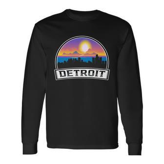 Detroit Skyline Downtown Detroit Motor City V2 Long Sleeve T-Shirt - Thegiftio UK