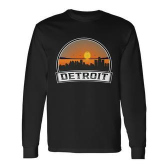 Detroit Skyline Downtown Detroit Motor City V4 Long Sleeve T-Shirt - Thegiftio UK