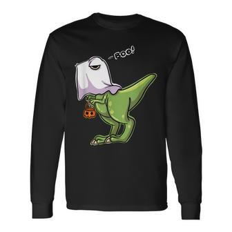 Dinosaur Dressed As Halloween Ghost For Trick Or Treat Long Sleeve T-Shirt - Seseable
