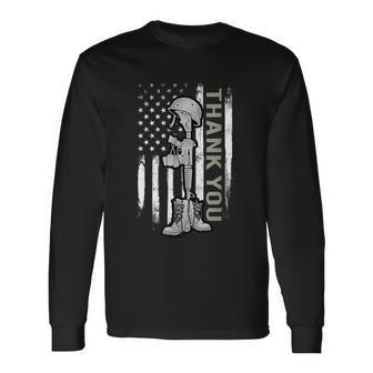 Distressed Memorial Day Us Flag Military Boots Dog Tags Long Sleeve T-Shirt - Monsterry AU
