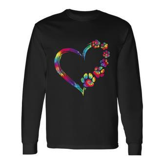 Dog Mom Dad Puppy Love Dogs Paw Print Heart Tie Dye Tshirt Long Sleeve T-Shirt - Monsterry UK