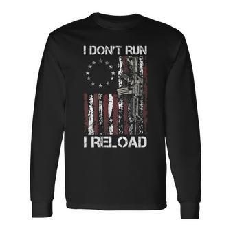 I Dont Run I Reload Gun American Flag Patriots On Back Men Women Long Sleeve T-Shirt T-shirt Graphic Print - Thegiftio UK