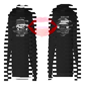 Dripping Blood Dracula Lips Happy Halloween Horror Costume Men Women Long Sleeve T-Shirt T-shirt Graphic Print - Thegiftio