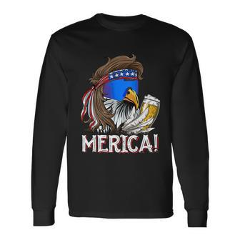 Eagle Mullet 4Th Of July Beer Usa American Flag Merica Cool Long Sleeve T-Shirt - Monsterry UK