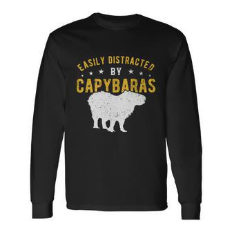 Easily Distracted By Capybaras Long Sleeve T-Shirt - Monsterry