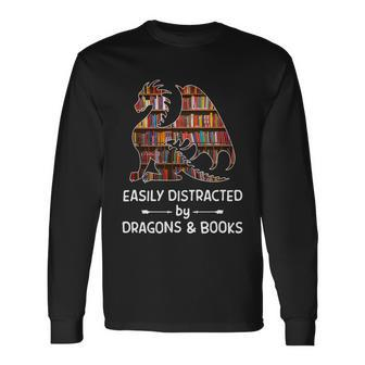 Easily Distracted By Dragon And Books Nerds Meaningful Long Sleeve T-Shirt - Monsterry AU