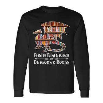 Easily Distracted By Dragons And Books V2 Long Sleeve T-Shirt - Monsterry UK