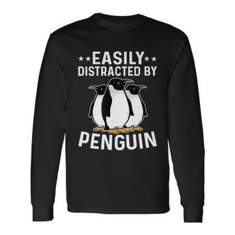 Easily Distracted By Penguins Gentoo Adelie Penguin Lovers Long Sleeve T-Shirt - Monsterry DE