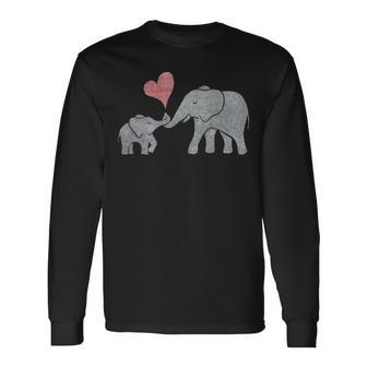 Elephant Hugs Gray Mom And Baby With Red Heart Long Sleeve T-Shirt - Thegiftio UK