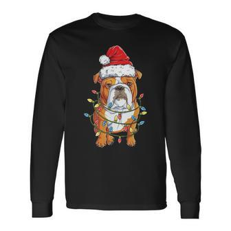 English Bulldog Dog Santa Christmas Tree Lights Xmas Long Sleeve T-Shirt - Thegiftio UK