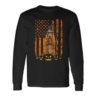 English Cocker Spaniel Dog Pumpkin American Flag Halloween Men Women Long Sleeve T-Shirt T-shirt Graphic Print - Thegiftio UK