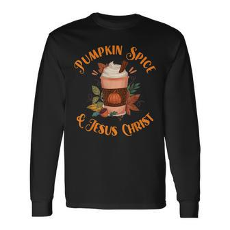 Fall Season Cute Pumpkin Spice And Jesus Christ Thanksgiving Long Sleeve T-Shirt - Thegiftio UK