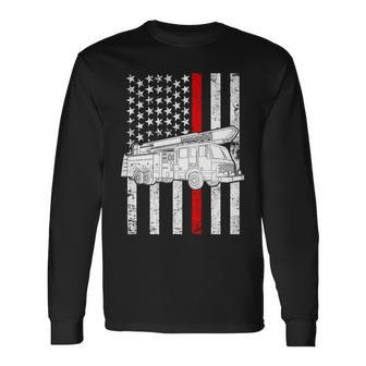 Fire Truck American Firefighter Thin Red Line Flag Tshirt Long Sleeve T-Shirt - Monsterry AU