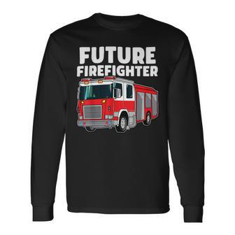 Firefighter Future Firefighter Fire Truck Theme Birthday Boy Long Sleeve T-Shirt - Seseable