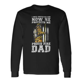 Firefighter Proud Fire Dad Firefighter Dad Of A Fireman Father Long Sleeve T-Shirt - Seseable