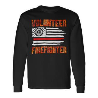 Firefighter Red Line Flag Fireman Wife Girlfriend Volunteer Firefighter V2 Long Sleeve T-Shirt - Seseable