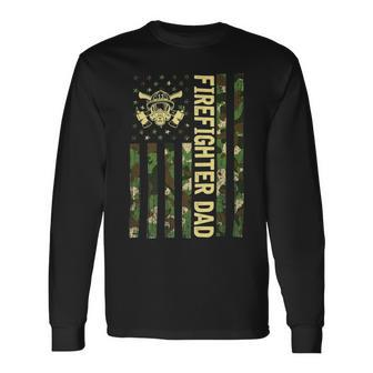 Firefighter Retro Camouflage Usa Flag Firefighter Dad Fathers Day V3 Long Sleeve T-Shirt - Seseable