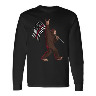 Firefighter Thin Red Line Firefighter Flag Bigfoot Rock And Roll Long Sleeve T-Shirt - Seseable