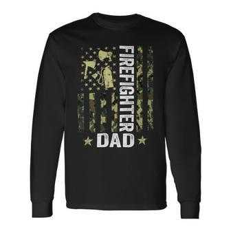 Firefighter Usa Flag Camouflage Firefighter Dad Patriotic Fathers Day_ Long Sleeve T-Shirt - Seseable