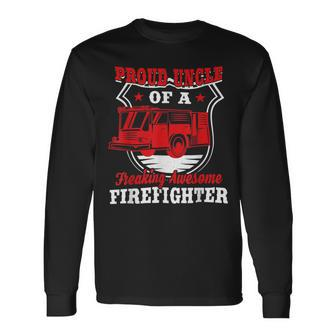 Firefighter Wildland Fireman Volunteer Firefighter Uncle Fire Truck Long Sleeve T-Shirt - Seseable